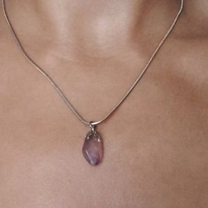 Pale Amethyst pendant with silver rope necklace